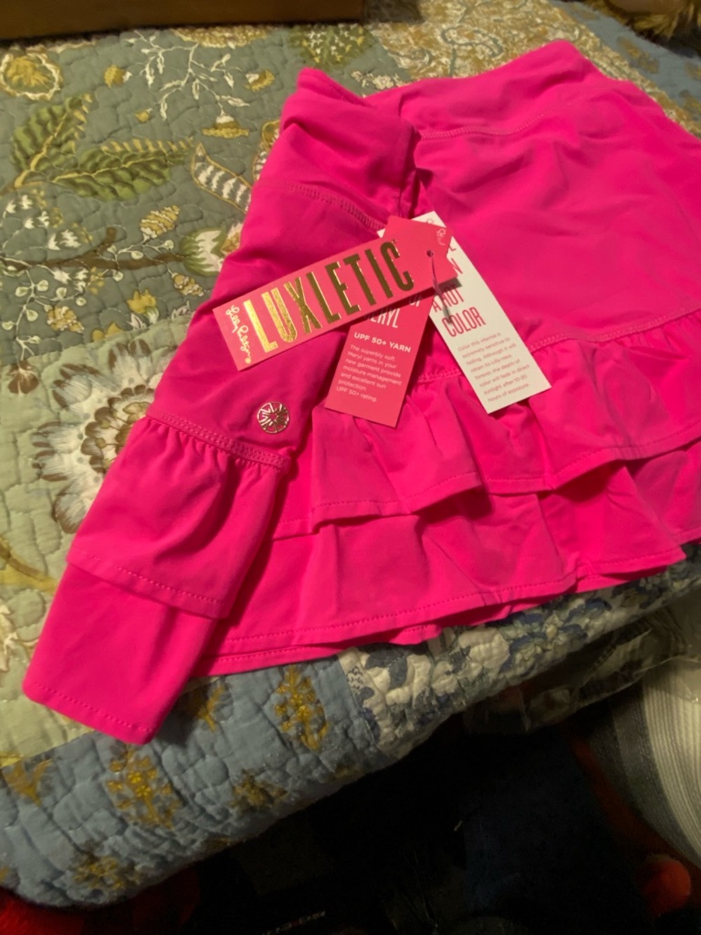 Lilly Pulitzer Neon Pink Grenadine Double Ruffle Skort, Size XS, NWT - Picture 7 of 8